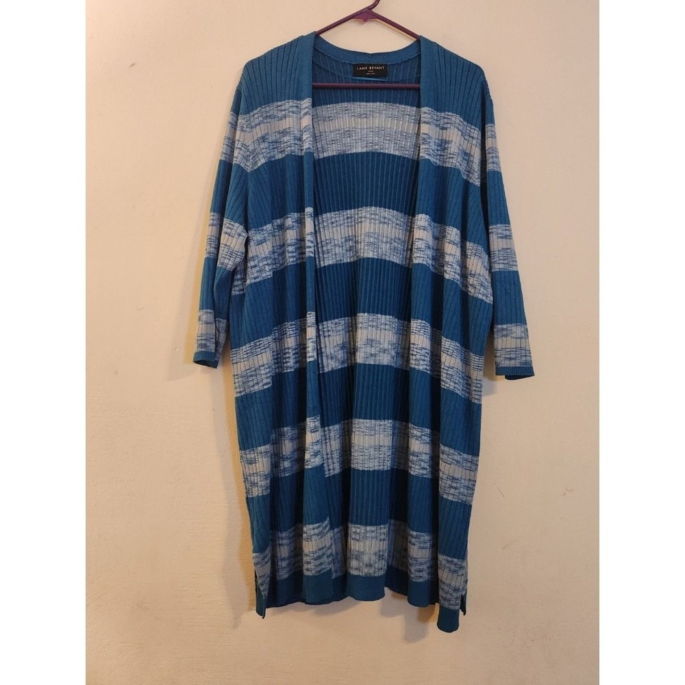Lane Bryant Size 22/24 Teal Blue Rib color block‎ Long Sleeve Open Cardigan
